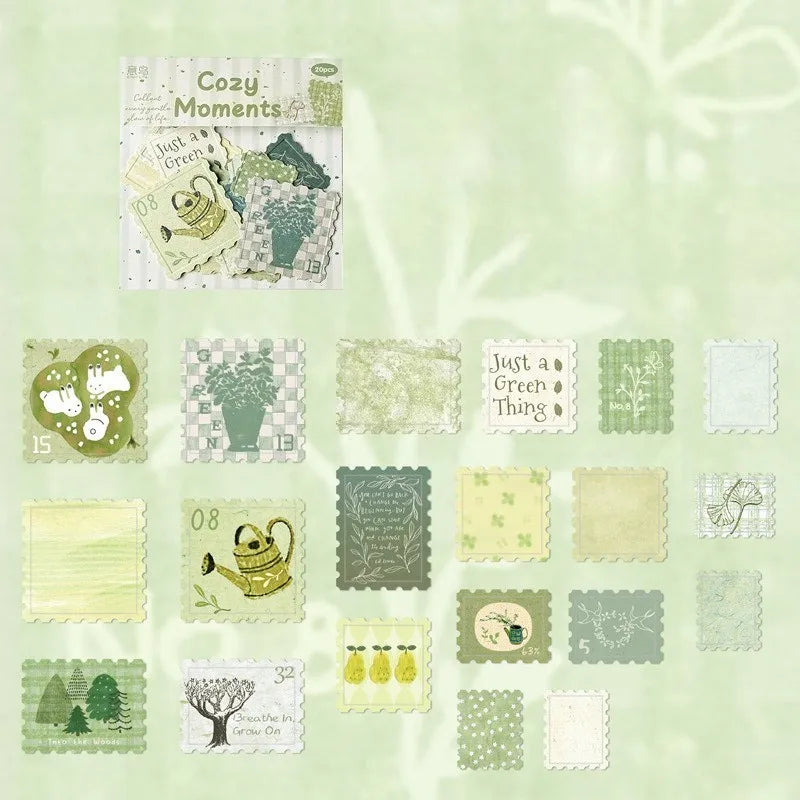 autocollants décoratifs papier bleu rose vert beige motifs géométriques fleurs animaux adhésifs vintage mignonscrição