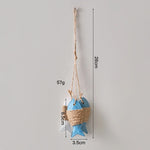 décoration murale poisson bois rayures pois bleu clair blanc vintage corde nouée