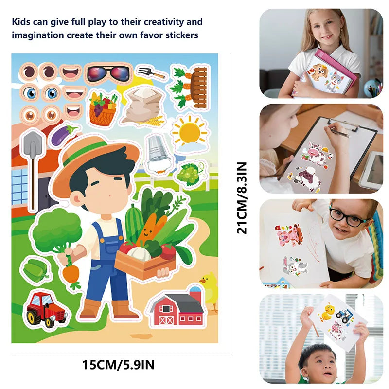 sticker animaux ferme multicolore cartoon adhésif diy activités enfants garçons filles fournitures bricolage artisanal