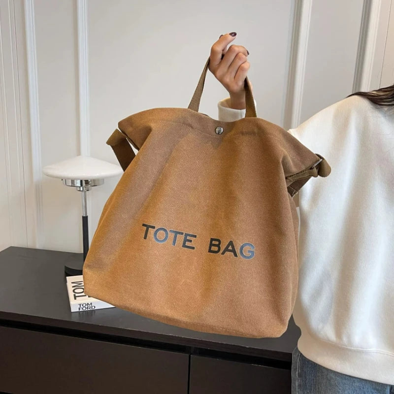 sac fourre tout toile décontracté lettre poche zippée beige casual