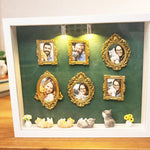 cadre photo mural classique ornementé adhésif figurines céramique fleurs artificielles photos doré blanc rouge