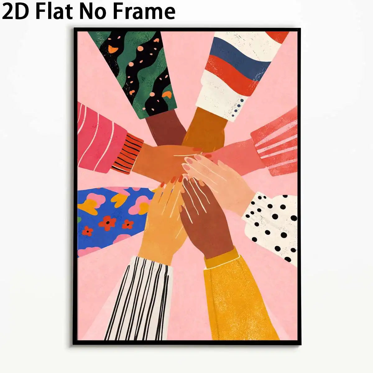 affiche abstraite mains entremêlées géométrique moderne rose vert bleu noir blanc marron clair sans
