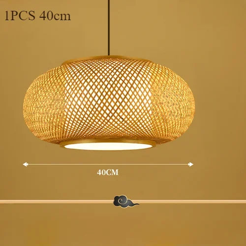 suspension bambou tressé moderne naturel 40cm 50cm 60cm tissage régulier chaîne métallique rustique