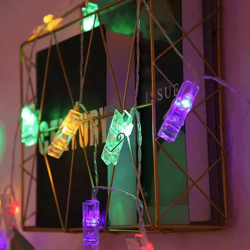 guirlande lumineuse multicolore pinces linge transparentes festives decoration mariage led photos