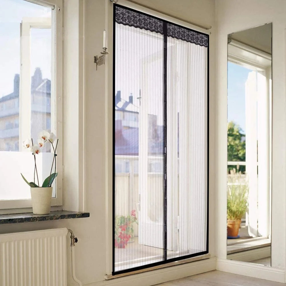 rideau porte anti moustiques magnétique noir maille fine opacité moderne adhésifs clous