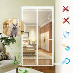 rideau porte magnétique blanc filet fin moderne empêche insectes polyester durable fixations invisibles