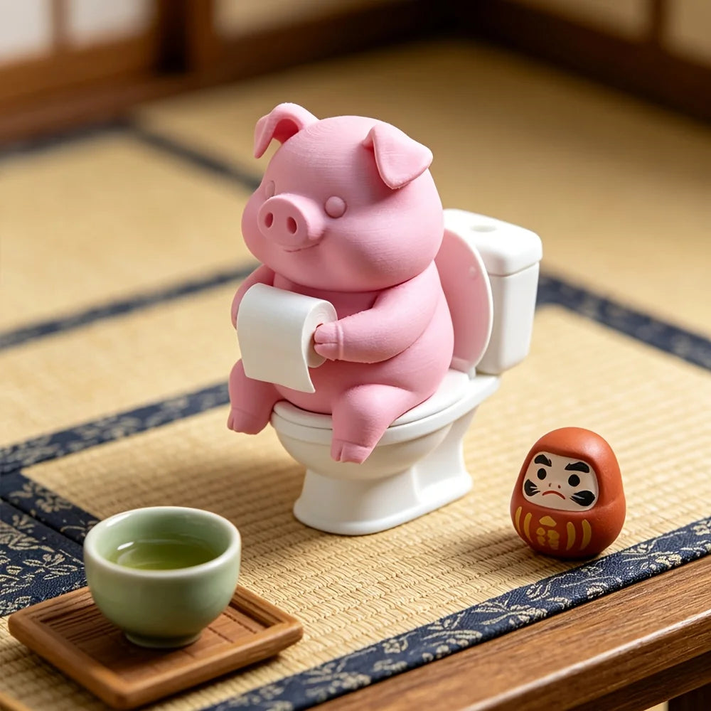 figurine porc rose toilette décoration cartoon papier toilette sans fil électrique