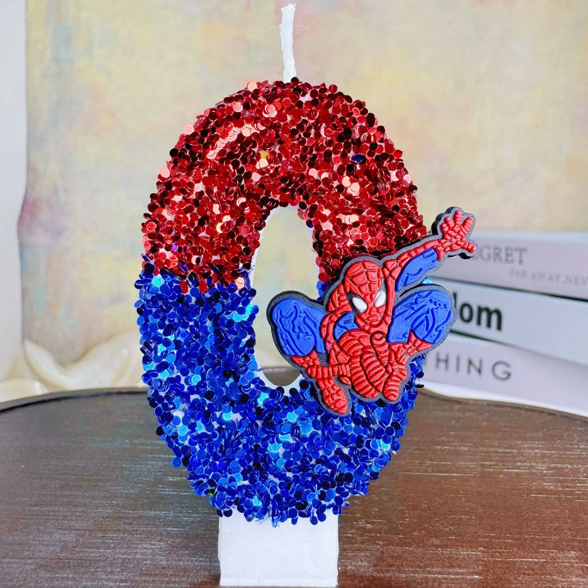 bougies décoratives anniversaire spiderman sequins brillants rouge bleu noir decoration gâteau fête thème