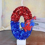 bougies décoratives anniversaire spiderman sequins brillants rouge bleu noir decoration gâteau fête thème