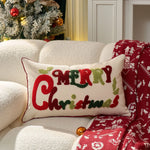 housse coussin noël brodée ho ho ho merry christmas rouge vert polyester coton respectueux