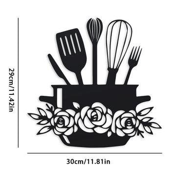 décoration murale moderne silhouettes ustensiles cuisine roses stylisées adhésif noir minimalisteintérieur