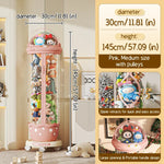 boîte rangement transparente peluches alien beige étoiles ouverture large roulettes mobile
