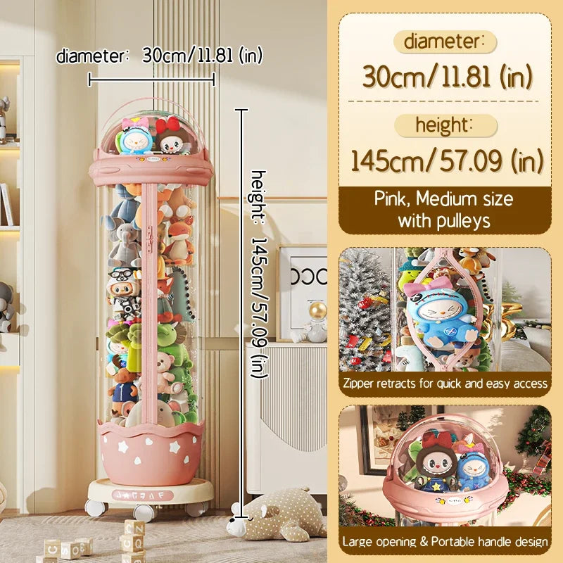 boîte rangement transparente peluches alien beige étoiles ouverture large roulettes mobile