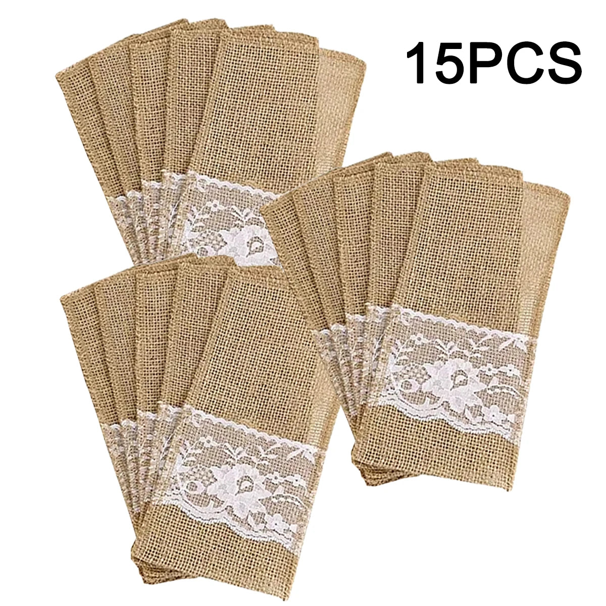 serviettes table marron clair dentelle blanche rustique vintage fourchettes cuillères couteaux assiettes blancs