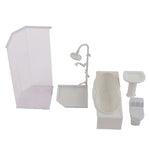 accessoires deco maison poupée ensemble salle bain douche baignoire evier wc resine blanc moderne