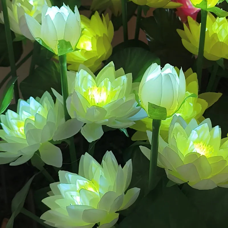 décoration extérieure jardin fleurs artificielles lotus rose blanc LED solaires moderne