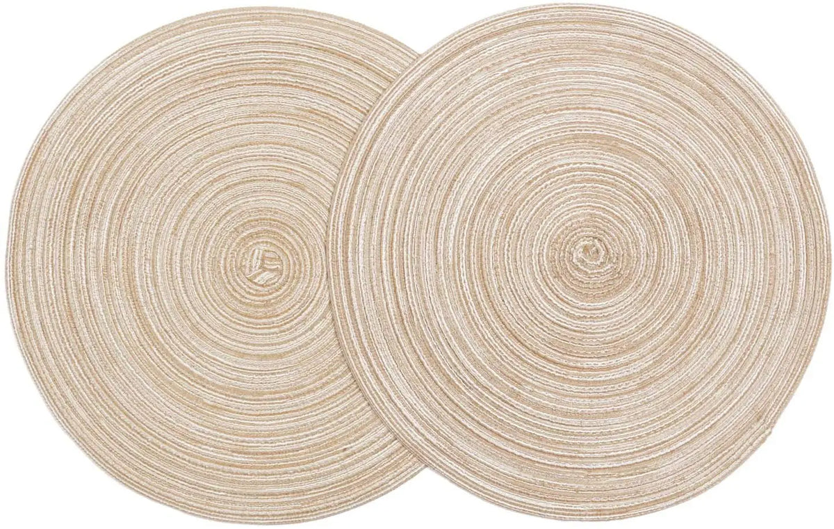 placemat rond rayures concentriques beige clair moderne respectueux environnement tissu polyester coton set table