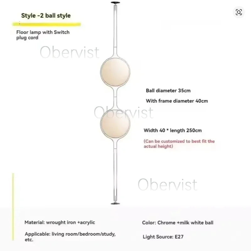 lampe sol moderne métal chromé boule acrylique blanche lumière led salon décoration intérieure