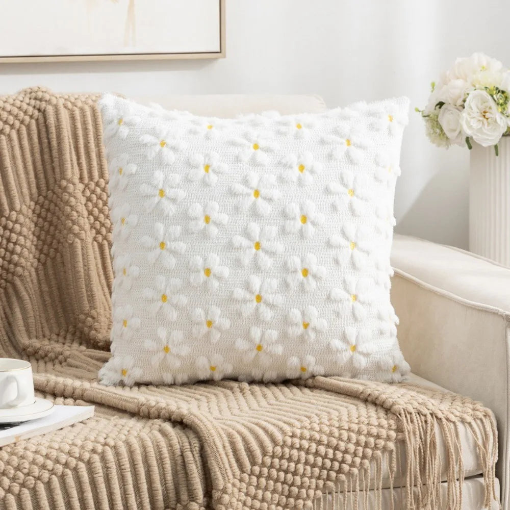 housse coussin moderne motif nœuds blanc bleu doux coton polyester 45x45cm