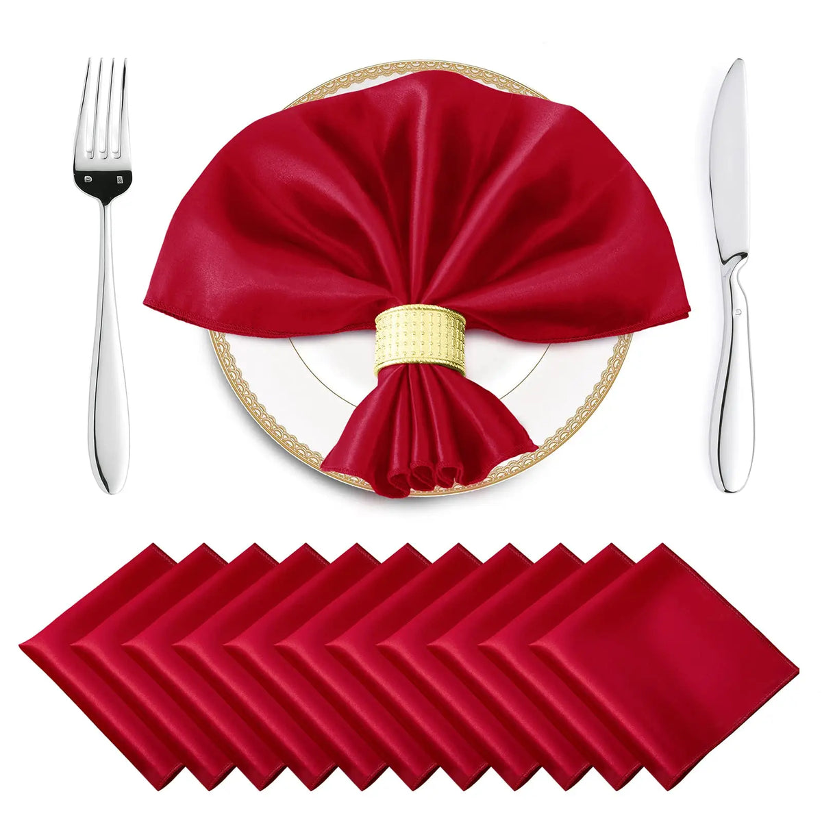 serviettes table satin rouge classiques 30x30cm coton opaques