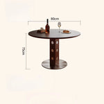 table ronde bois moderne 80cm diamètre 75cm hauteur marron points blancs pied centralisée