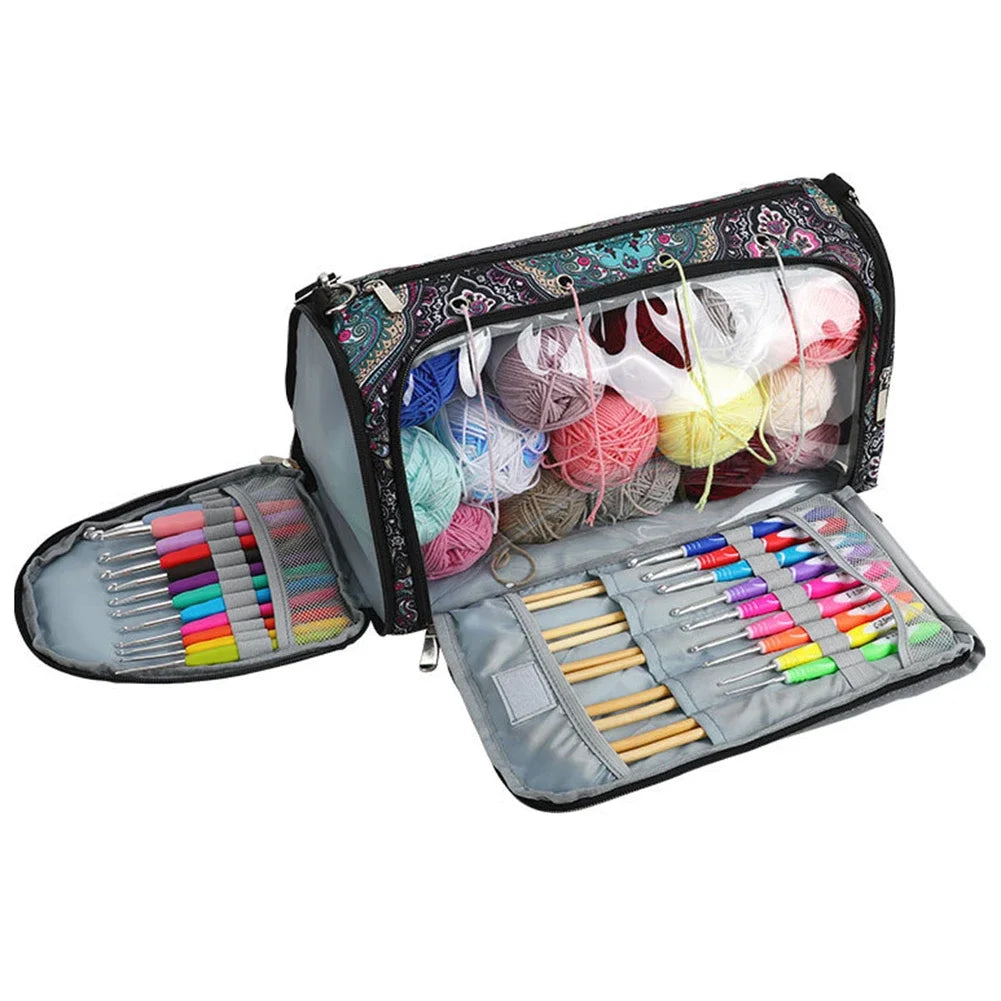 Sac couture rose imprimé floral poignées aiguilles crochets outils rangement 40cm 21cm 22cm