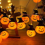 guirlande lumineuse halloween citrouilles souriant chapeaux noirs orange led piles chambre salon