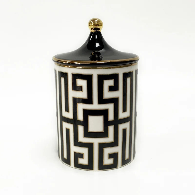bougie parfumée céramique noire blanche motif géométrique classique élégant décoration maison objet déco