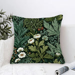 taies d'oreiller décoratives imprimées floral motifs fleurs oiseaux polyester vert clair blanc zip 45x45cm