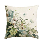 housse coussin carré motif floral vert clair beige rustique polyester lavable glissière invisible 45cm