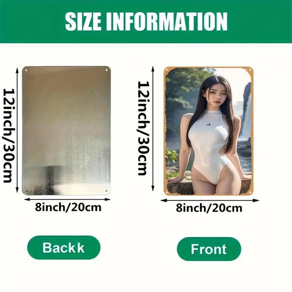 plaque decorative moderne femme asiatique maillot bain blanc adhésif texture metallique 20x30cm