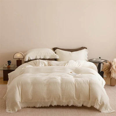Parure de lit coton double épaisseur froissé blanc