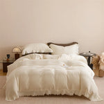 parure lit coton blanc cassé texture froissée housse couette drap taies oreiller