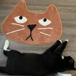 tapis sol antidérapant imperméable polyester motif chat visage orange marron vert moderne salle bain