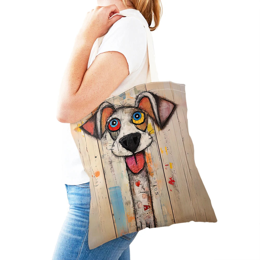 sac main moderne imprimé chien lunettes motifs géométriques couleurs variéesversible