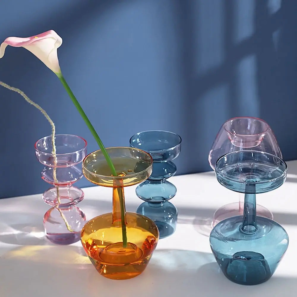 petit vase verre transparent moderne fleurs séchées décoration intérieure salon coloré