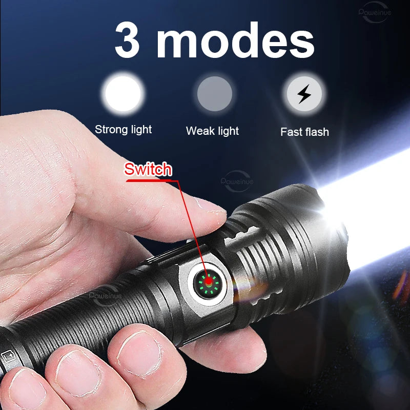 torche led tactique 30w rechargeable lumiere intense résistante autodéfense aluminium noir