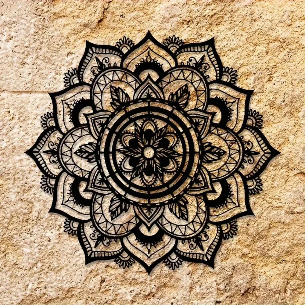 décoration murale mandala géométrique noir blanc autocollant adhésif intérieur zen bohème spatial opaque salon