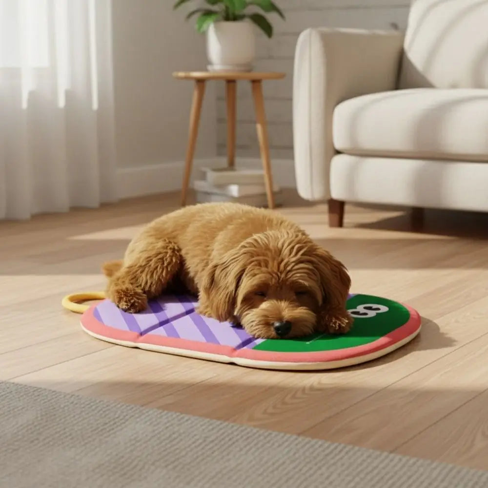 tapis rafraissant imperméable anti dérapant poignée amovible rayures horizontales moderne rose bleu jaune vert