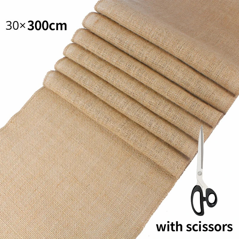 nappes table jute naturelle rustique beige marron blanc texture grossière événements mariage décoration chaises