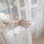 rideau transparent fleurs blanches moderne clips dorés polyester maison