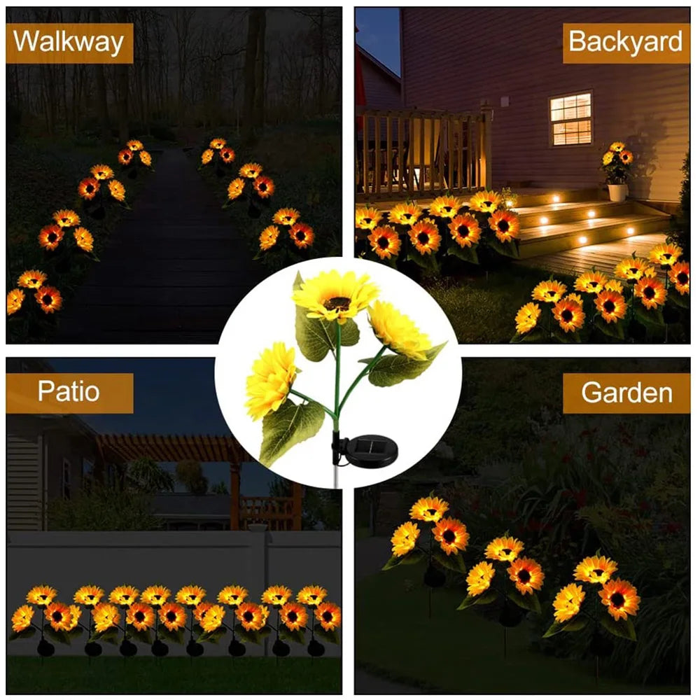 fleur artificielle solaire jaune tournesol moderne extérieur piquet métallique led nocturne jardin noël