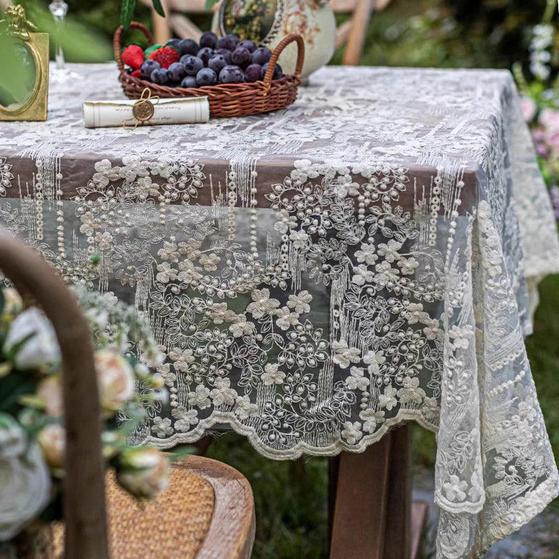 nappe table mariage broderie florale beige classique extérieure intérieure hiver printemps été automne