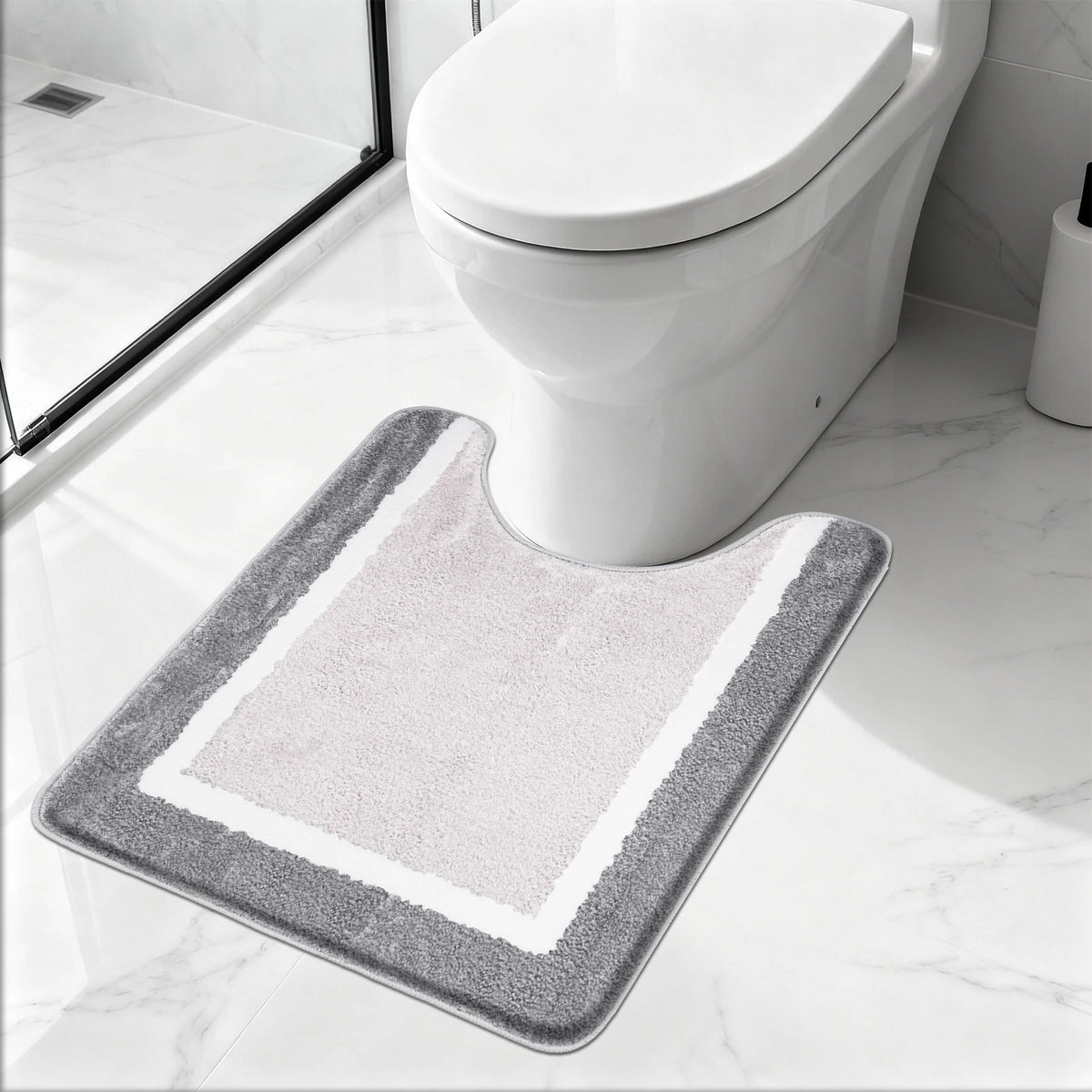tapis toilette moderne gris clair pelucheux super absorbant antidérapant tissu microfibre chenille memory foam
