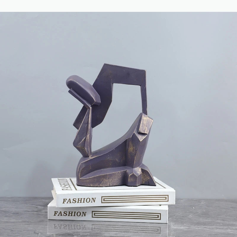 sculpture abstraite moderne gris foncé bronze texturée 23x17x6cm décoration angularité brute