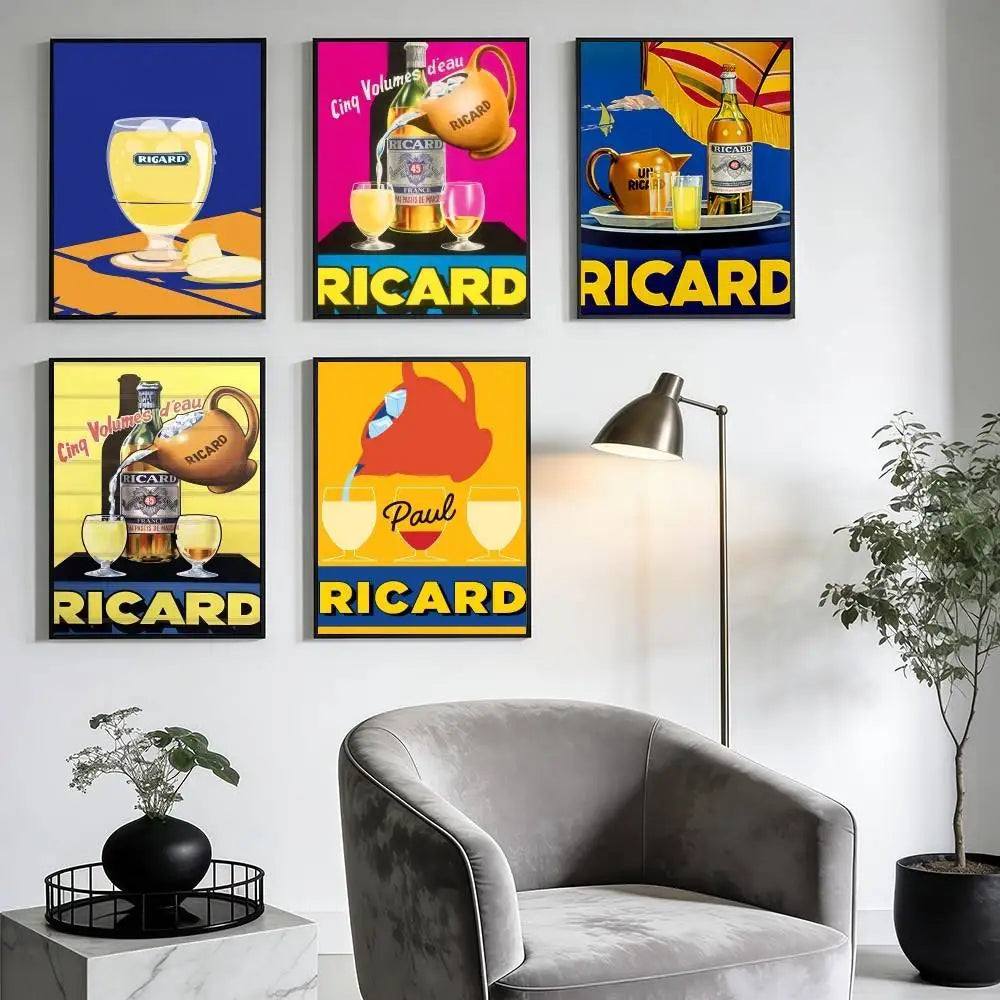 affiche vintage ricard poster pub retro citron bouteille cadre mur decoration salon maison luxe