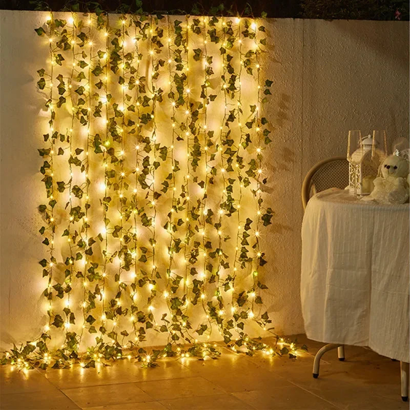 guirlande lumineuse feuilles vertes lumières blanches ivy artificielle led vacances moderne décoration maison mariage