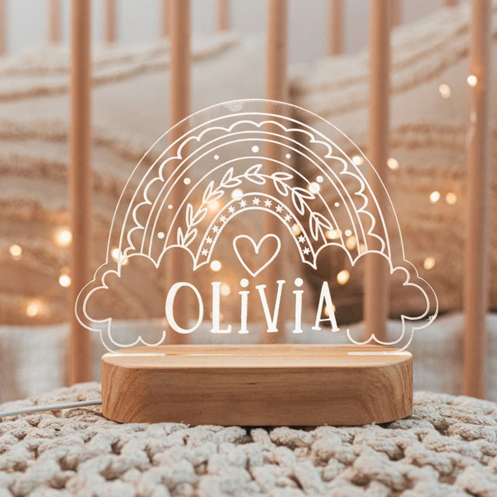 lampe table personnalisable transparente dessins animés arc ciel train fusée licorne ours minimaliste enfant