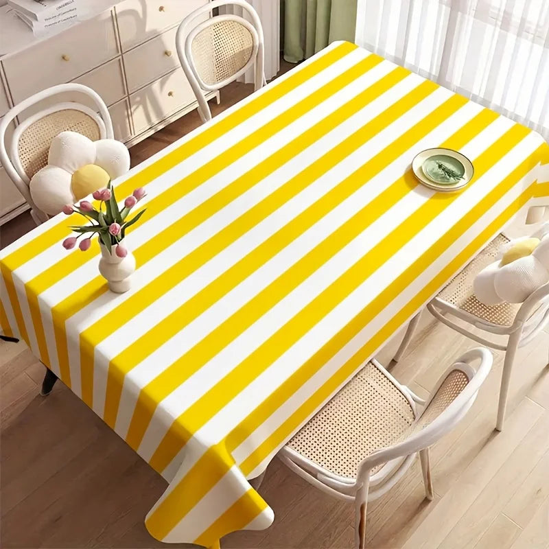 nappe polyestère rayée jaune blanche moderne table maison extérieur fête mariage salon restaurant