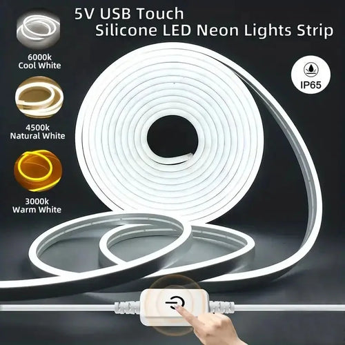 ruban led néon blanc lisse brillant moderne minimaliste adhésif commutateur tactile câble usb étanche